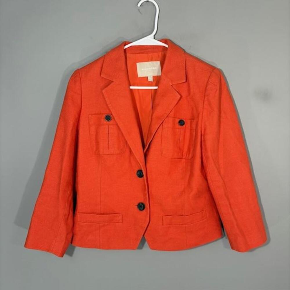 Banana Republic Blazer Womens 10P Orange Linen Cotton Two Button Jacket Workwear
